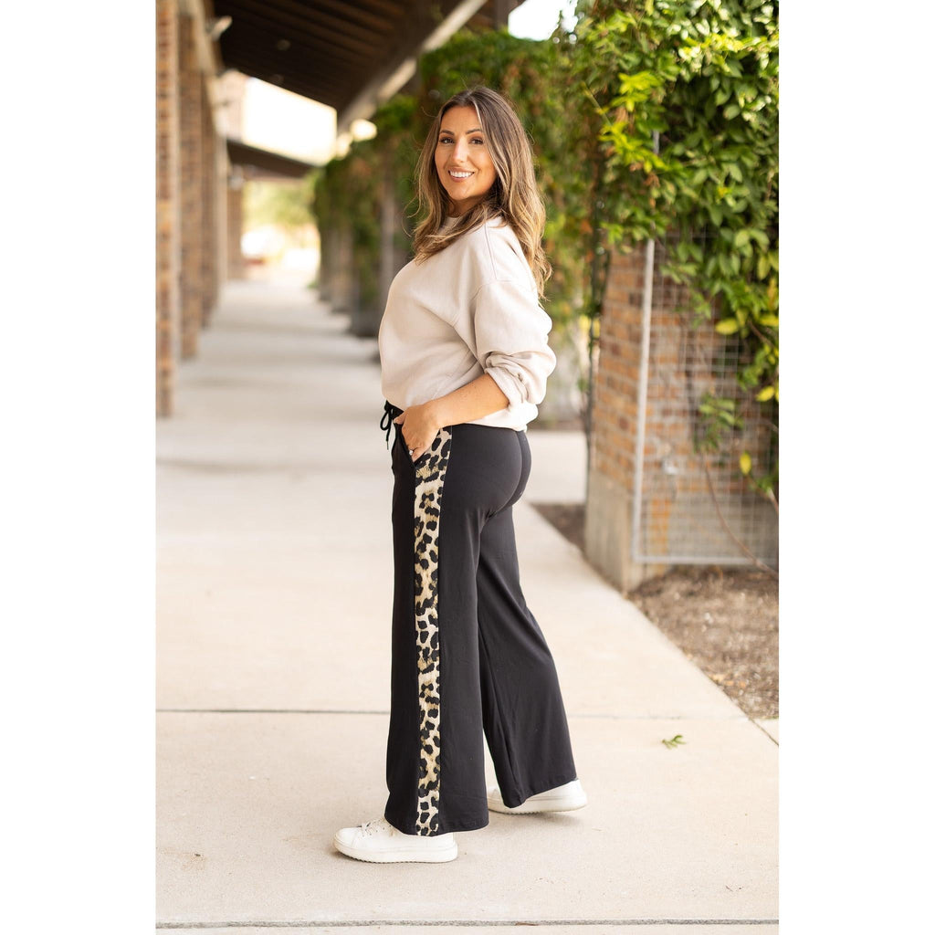 Chelsea - Pantalon d'intérieur noir à jambe large avec empiècement léopard