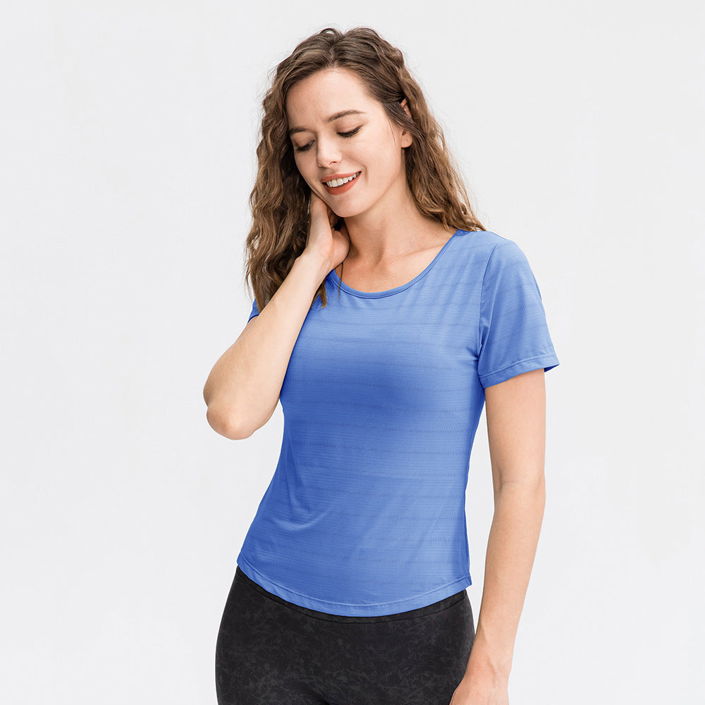 Vêtements de Yoga Amples Printemps Été Manches Courtes Femme Nylon Glacé Respirant Haut de Course Sport Décontracté T-shirt de Fitness