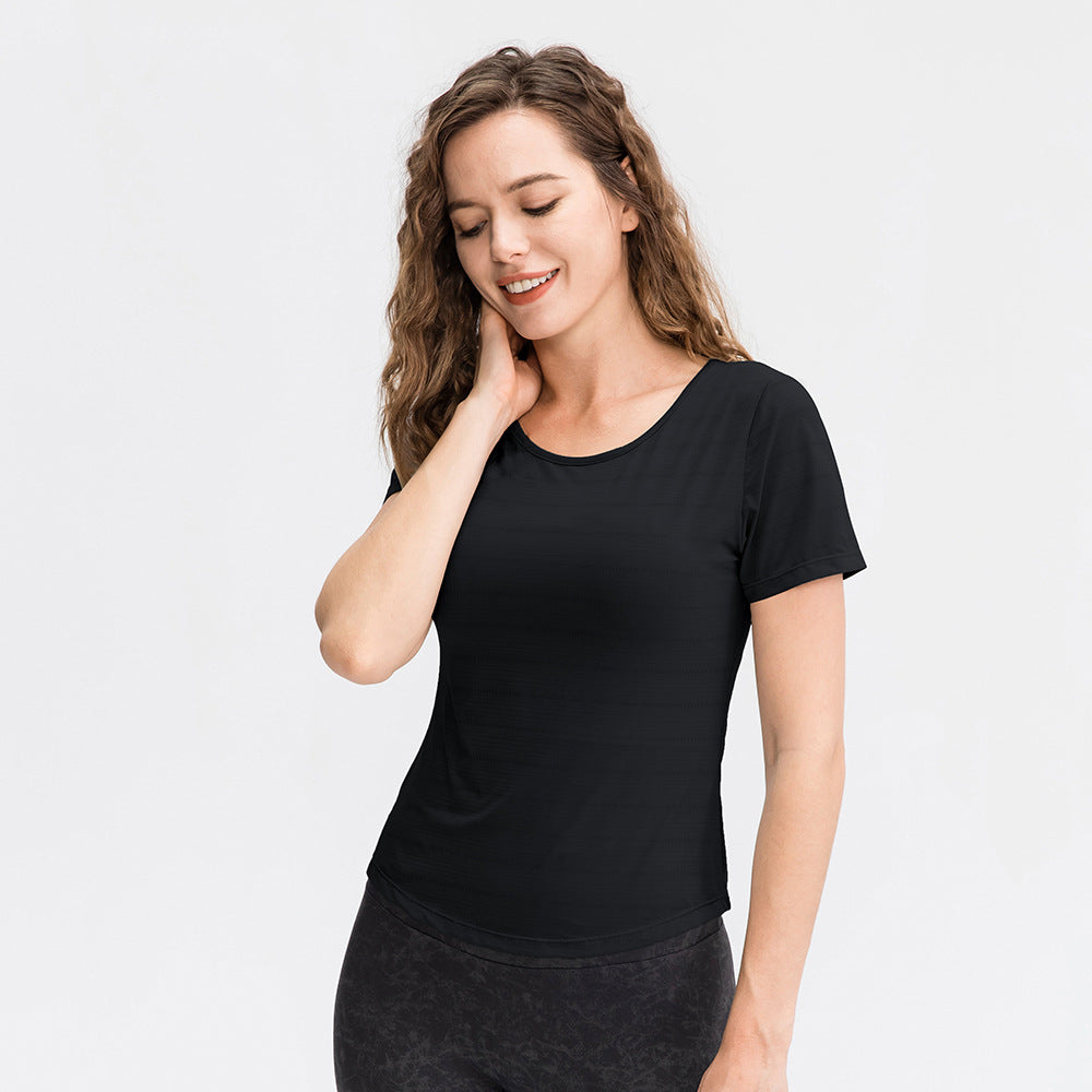 Frühling Sommer lockere Yoga Kleidung Kurzarm Damen Nylon Eis Atmungsaktives Lauftop Sport Freizeit Fitness T-Shirt