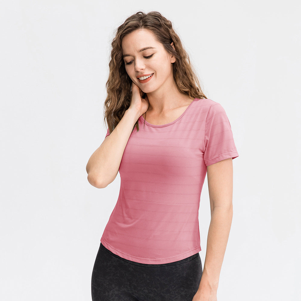 Frühling Sommer lockere Yoga Kleidung Kurzarm Damen Nylon Eis Atmungsaktives Lauftop Sport Freizeit Fitness T-Shirt