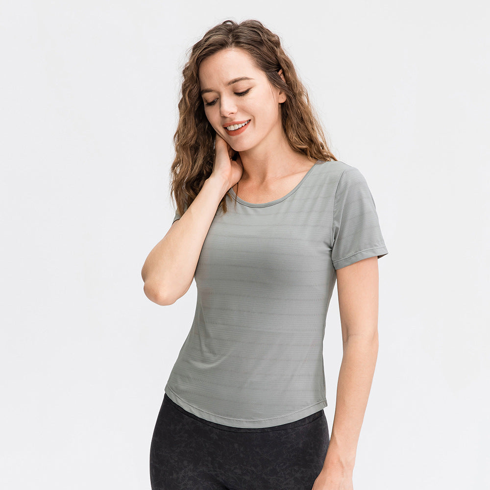 Frühling Sommer lockere Yoga Kleidung Kurzarm Damen Nylon Eis Atmungsaktives Lauftop Sport Freizeit Fitness T-Shirt