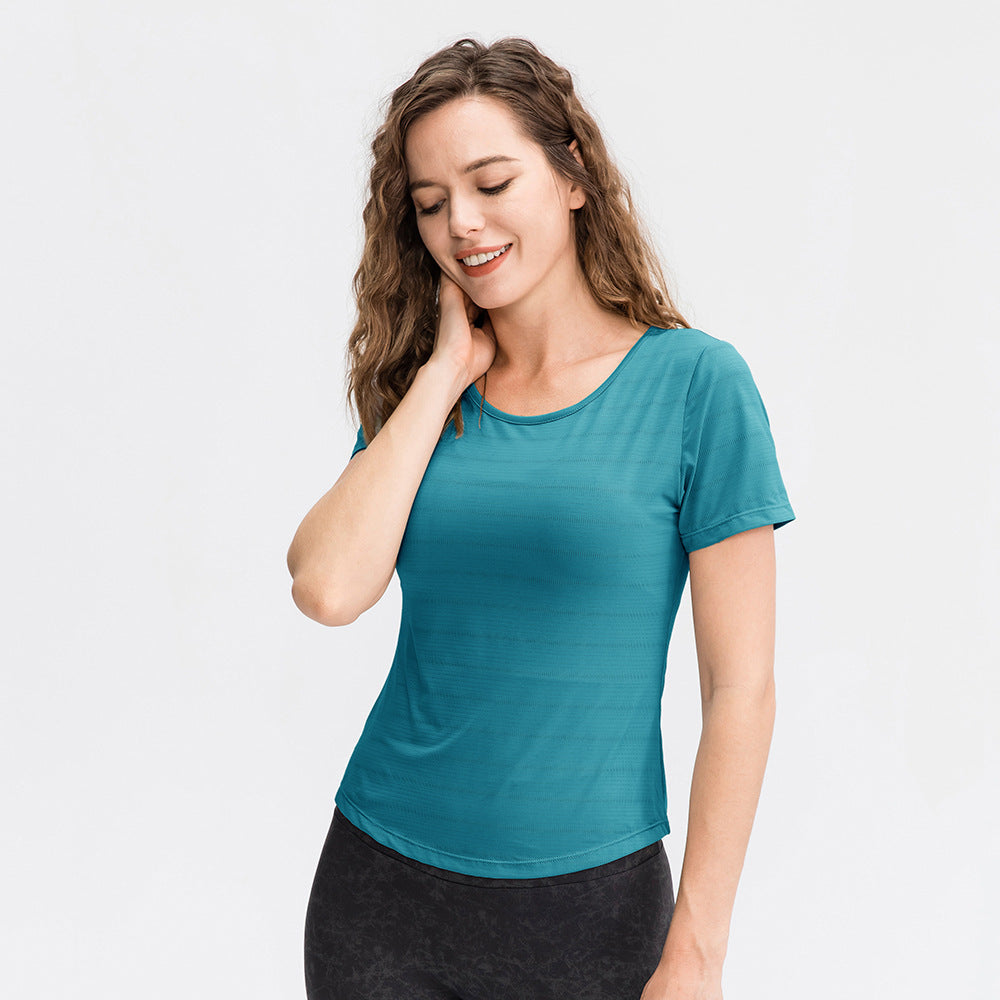 Frühling Sommer lockere Yoga Kleidung Kurzarm Damen Nylon Eis Atmungsaktives Lauftop Sport Freizeit Fitness T-Shirt