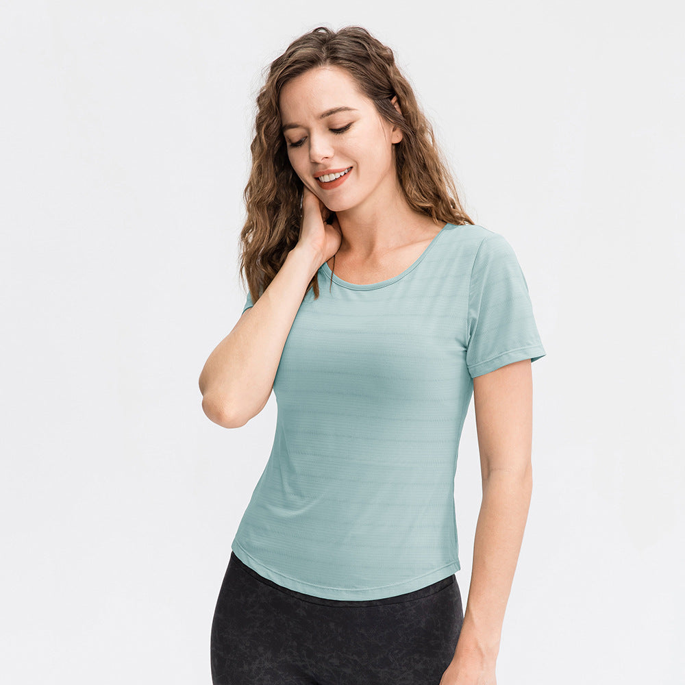Frühling Sommer lockere Yoga Kleidung Kurzarm Damen Nylon Eis Atmungsaktives Lauftop Sport Freizeit Fitness T-Shirt