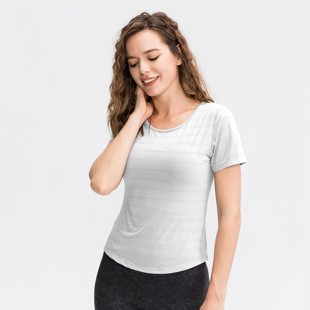 Vêtements de Yoga Amples Printemps Été Manches Courtes Femme Nylon Glacé Respirant Haut de Course Sport Décontracté T-shirt de Fitness