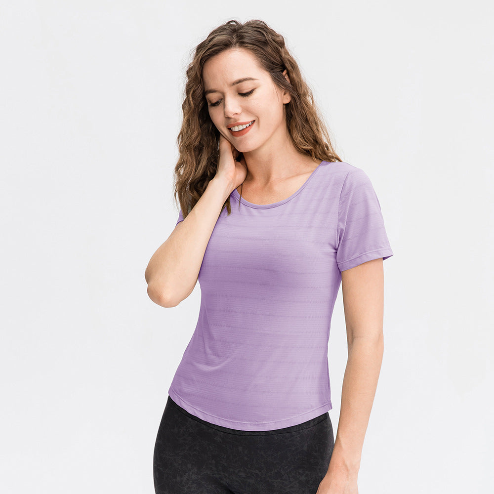 Vêtements de Yoga Amples Printemps Été Manches Courtes Femme Nylon Glacé Respirant Haut de Course Sport Décontracté T-shirt de Fitness