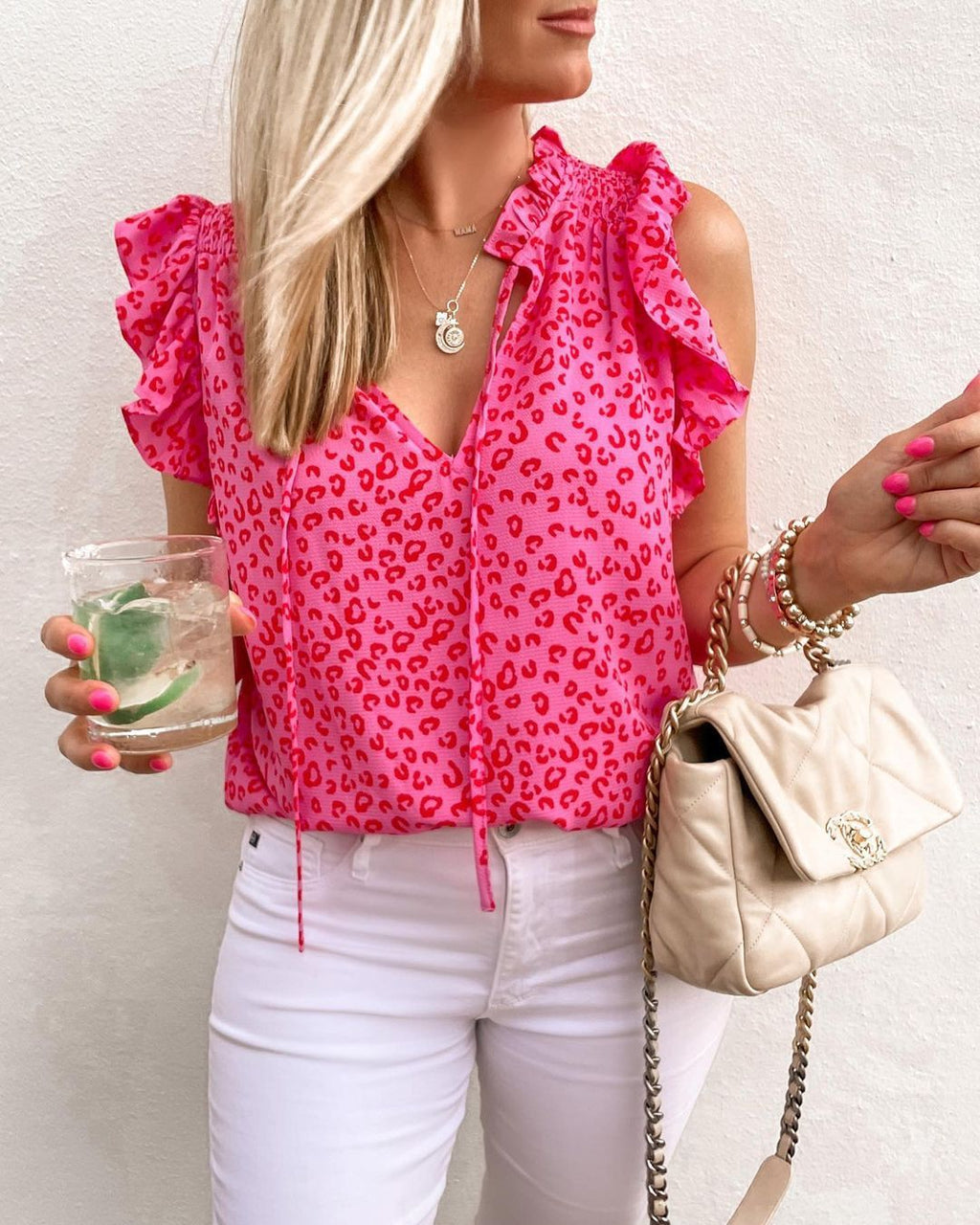 Gilet T-shirt à manches courtes imprimé léopard avec col en V pour femme