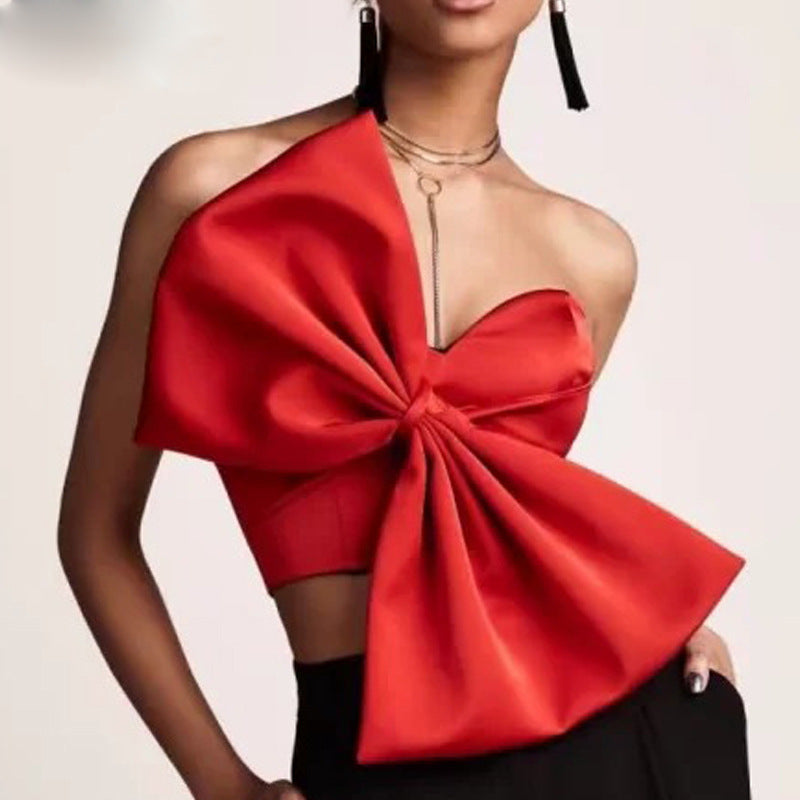 3D Schleife Sexy Schleife Wickel-Brust Trägerloses Kurzes Top Shirt Damen Damen Tops