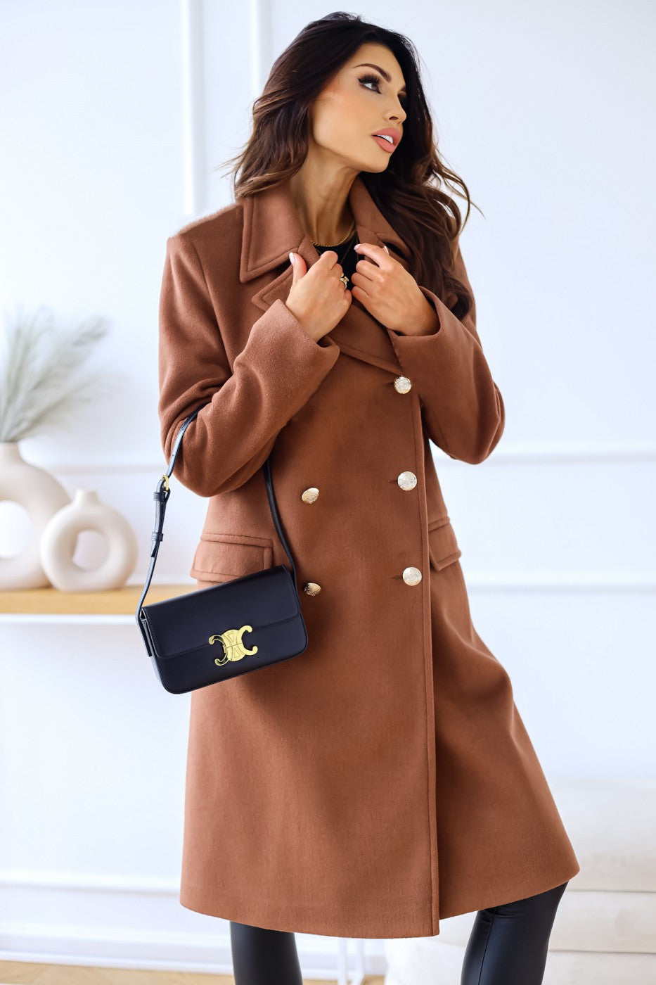 Manteau en laine croisé à col et manches longues pour femmes, collection automne-hiver, modèle simplicité