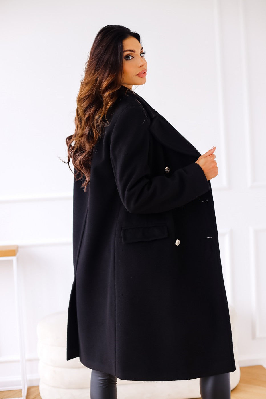 Manteau en laine croisé à col et manches longues pour femmes, collection automne-hiver, modèle simplicité