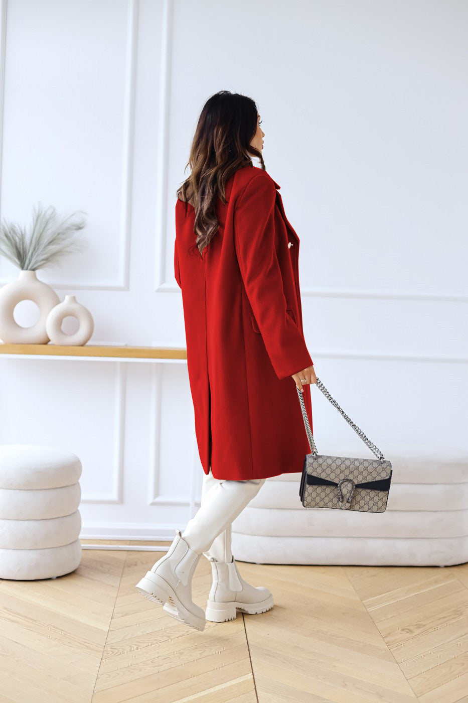 Manteau en laine croisé à col et manches longues pour femmes, collection automne-hiver, modèle simplicité