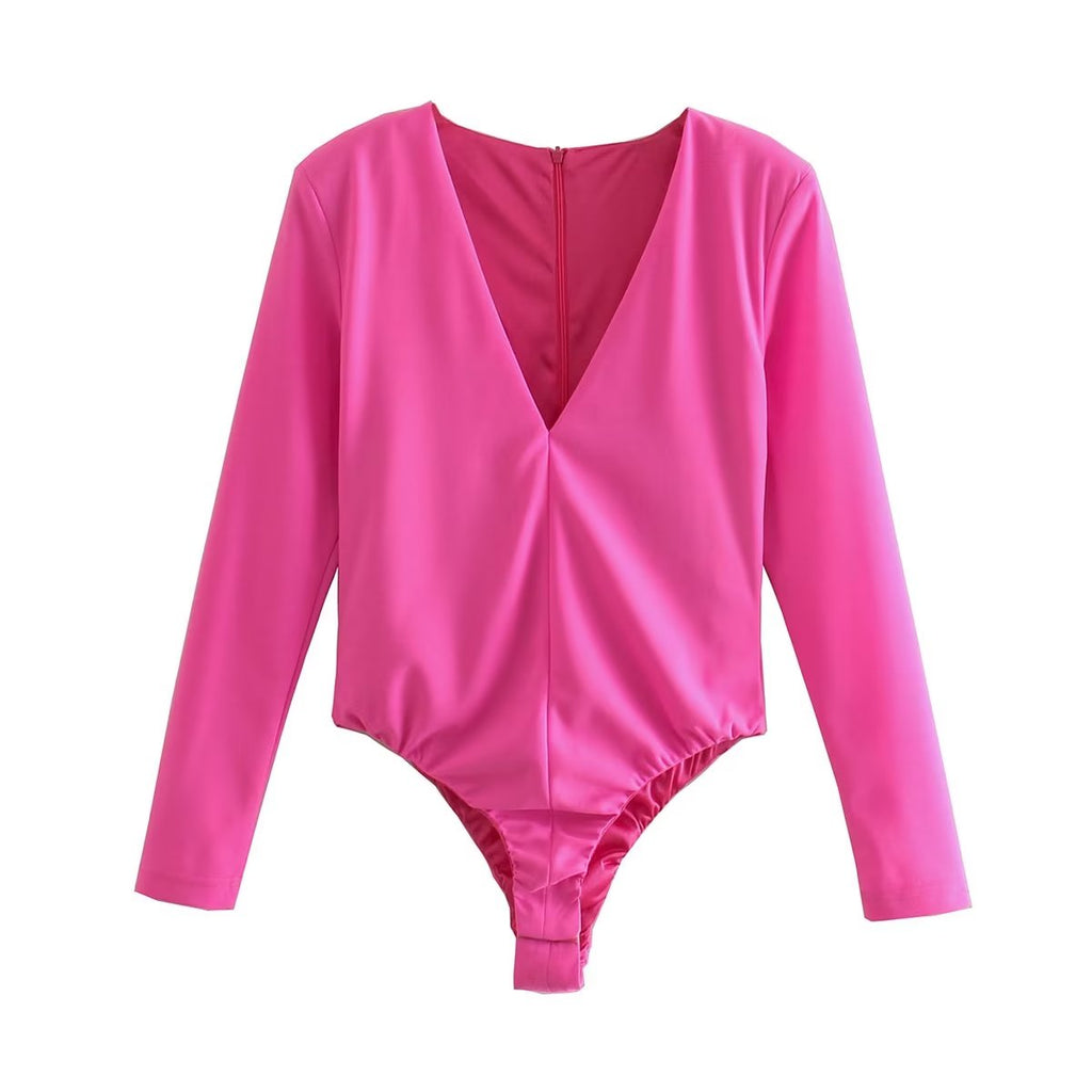 Vêtements Femme Sexy Quatre Couleurs Col Plongeant Profond Épaulettes Rembourrées Body Moulant Intérieur