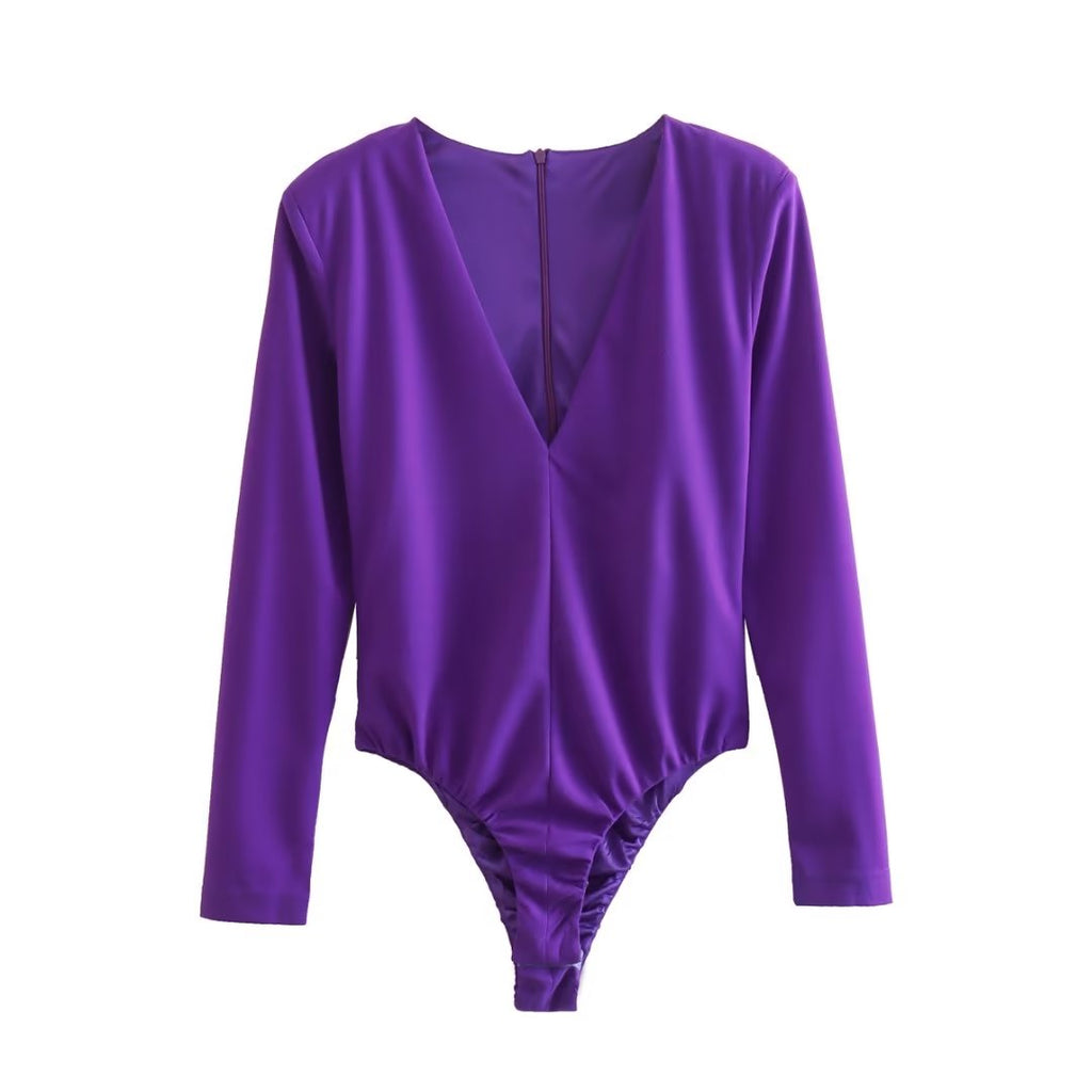 Vêtements Femme Sexy Quatre Couleurs Col Plongeant Profond Épaulettes Rembourrées Body Moulant Intérieur