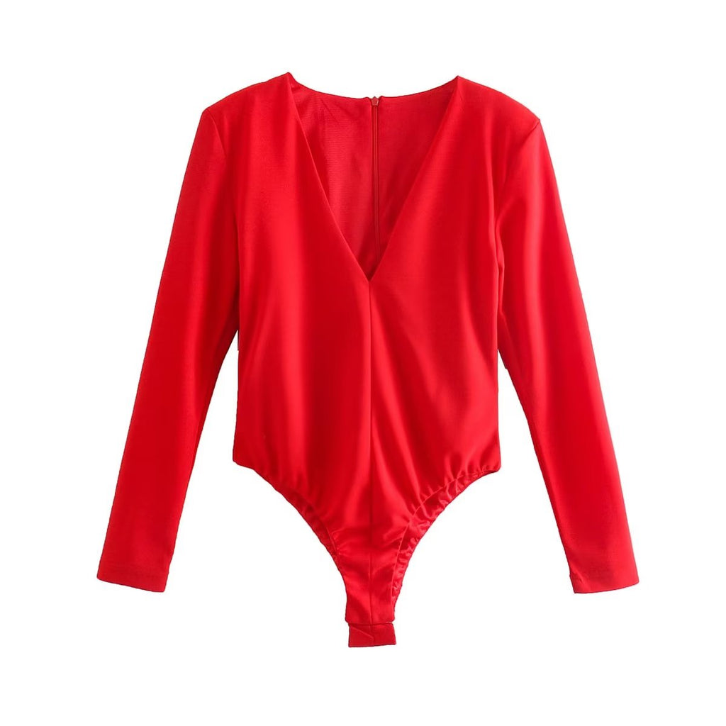 Vêtements Femme Sexy Quatre Couleurs Col Plongeant Profond Épaulettes Rembourrées Body Moulant Intérieur