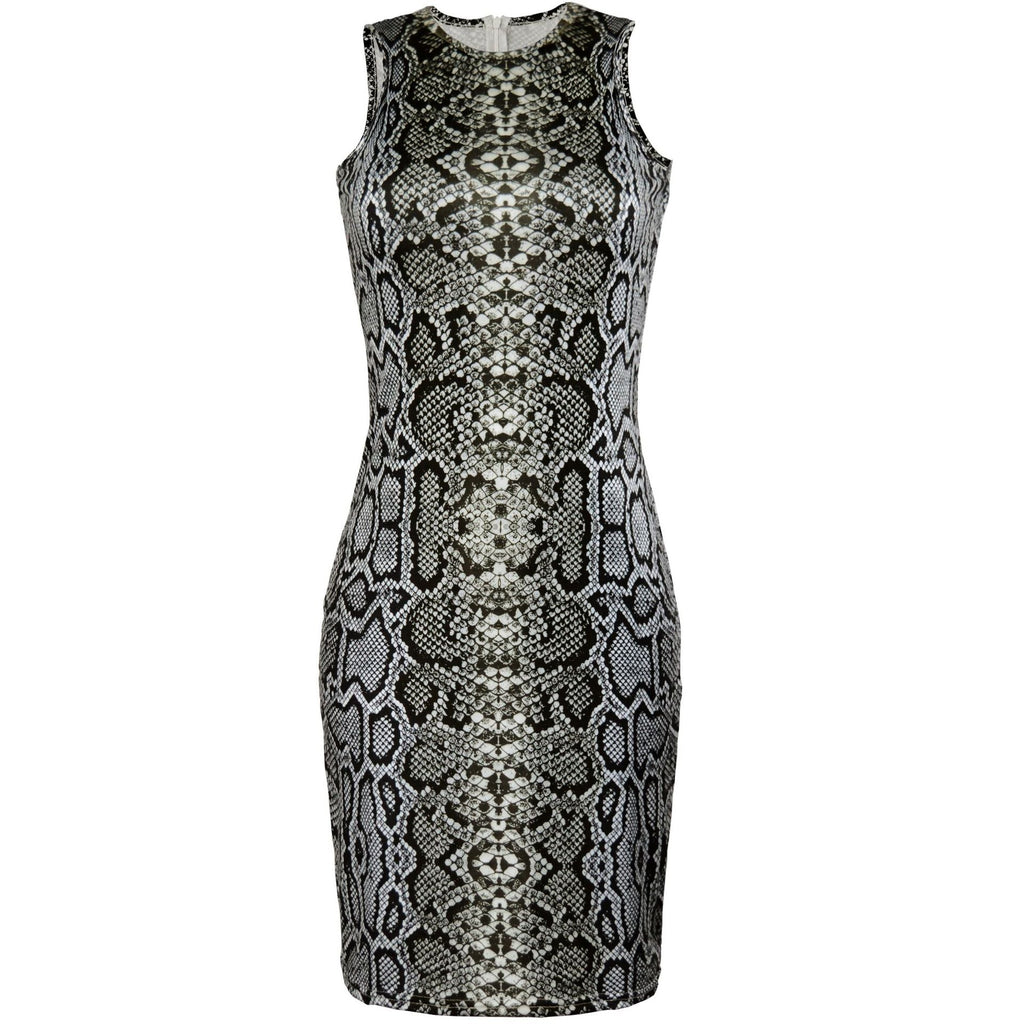Robe moulante sans manches à imprimé serpent sexy pour femme