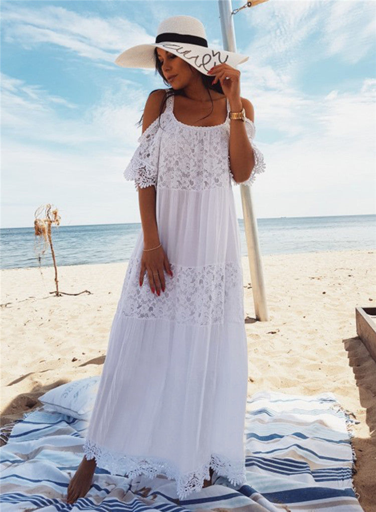 Robe de plage sexy en dentelle brodée avec des coutures en rayonne, un paréo de bikini pour la mer
