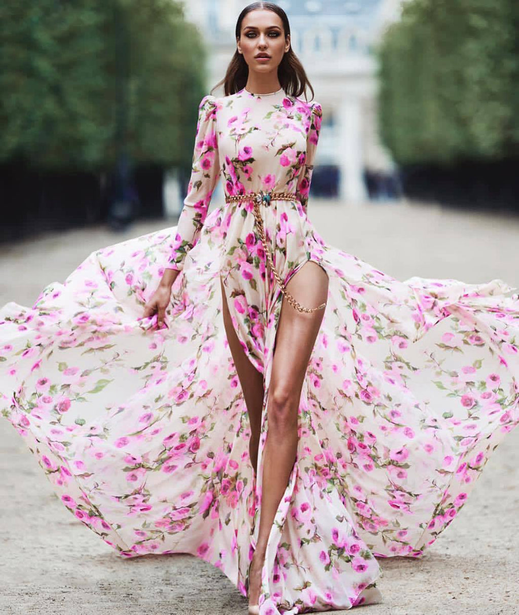 Robe longue fendue ample imprimée pour femme - Style bohème et chic