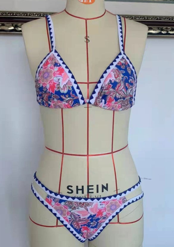 Damen-Bikinis, floral bedruckt, Bikinis mit Einfassung, hoch geschnittener Badeanzug, Damen-Push-up-Bademode mit niedriger Taille, Conjunto Biquinis Feminino