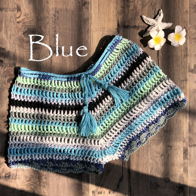 Maillot de bain deux pièces pour femme Rayures colorées Fait main au crochet Ensemble de bikini tricoté Sexy Slip de bain