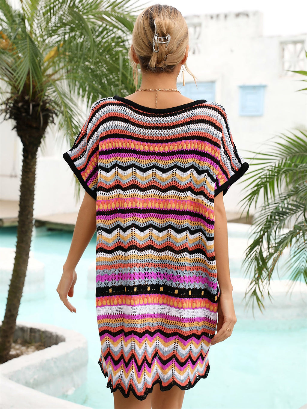 Sommerurlaub Strand Sticken Mehrfarbig Cutout Strandbadeanzug Bluse Damen