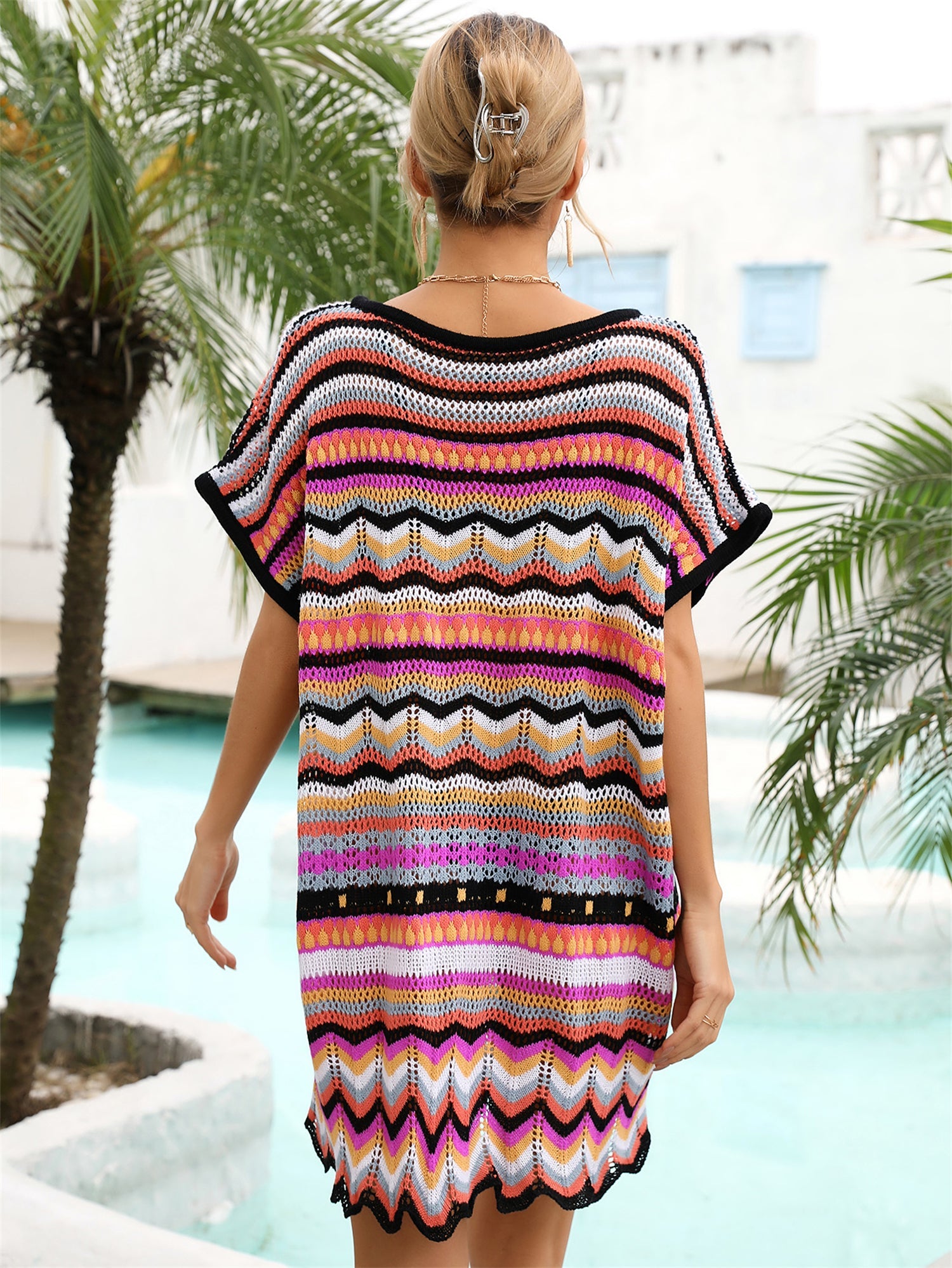 Sommerurlaub Strand Sticken Mehrfarbig Cutout Strandbadeanzug Bluse Damen