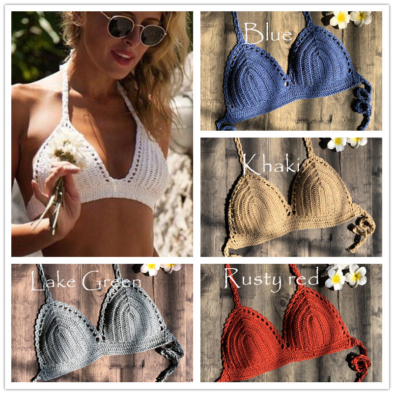 Maillot de bain fendu printemps fait à la main au crochet tricoté bikini poitrine enveloppée femme sexy toutes les occasions