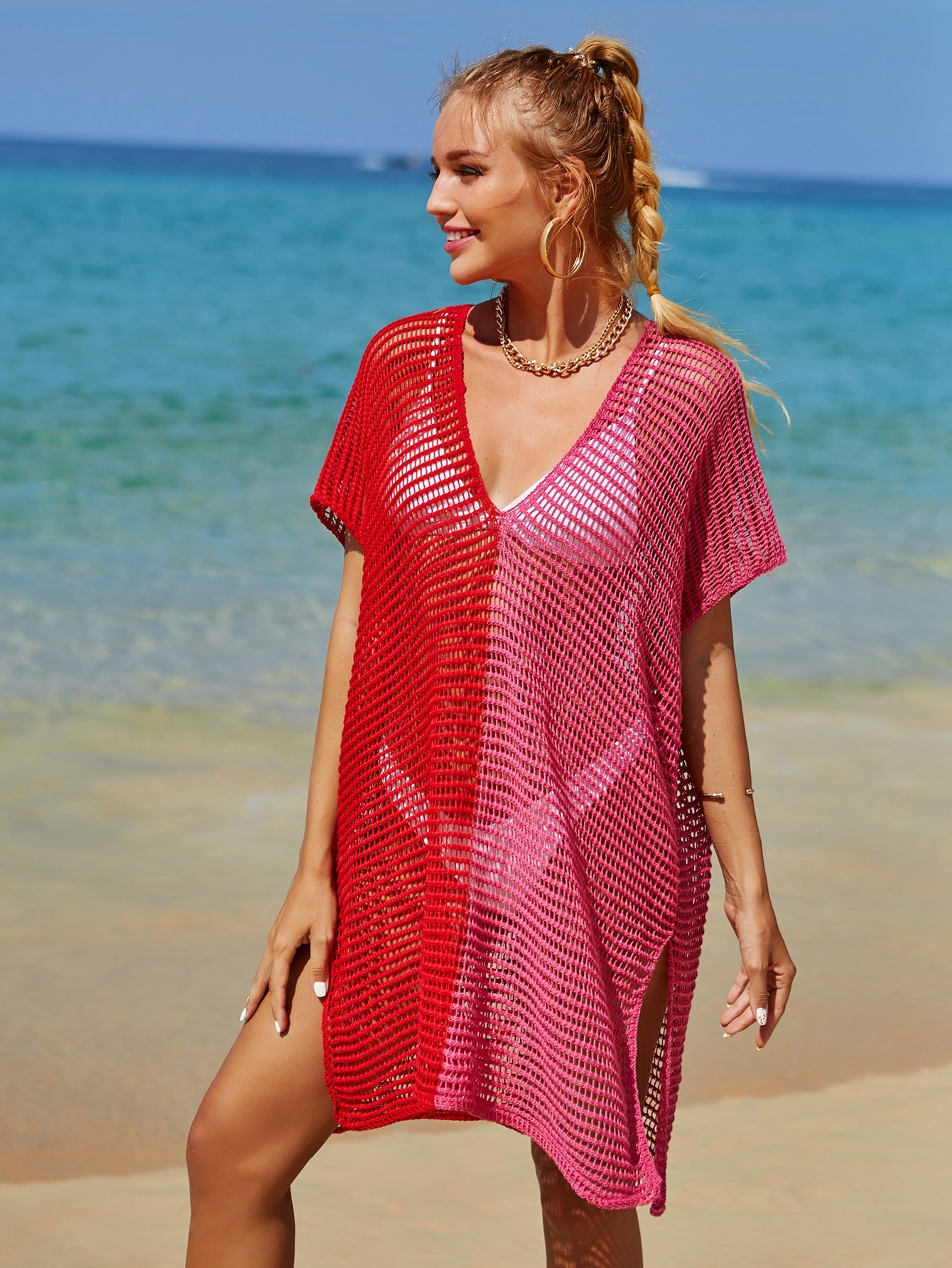 Strick-Strandkleid mit Cutouts, Quasten und Bikini-Abdeckung für Damen