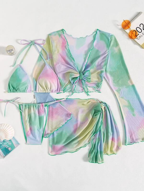 Damen Split Bikini Tie Dye Drei- oder Vierteiliges Set Sexy Bikini