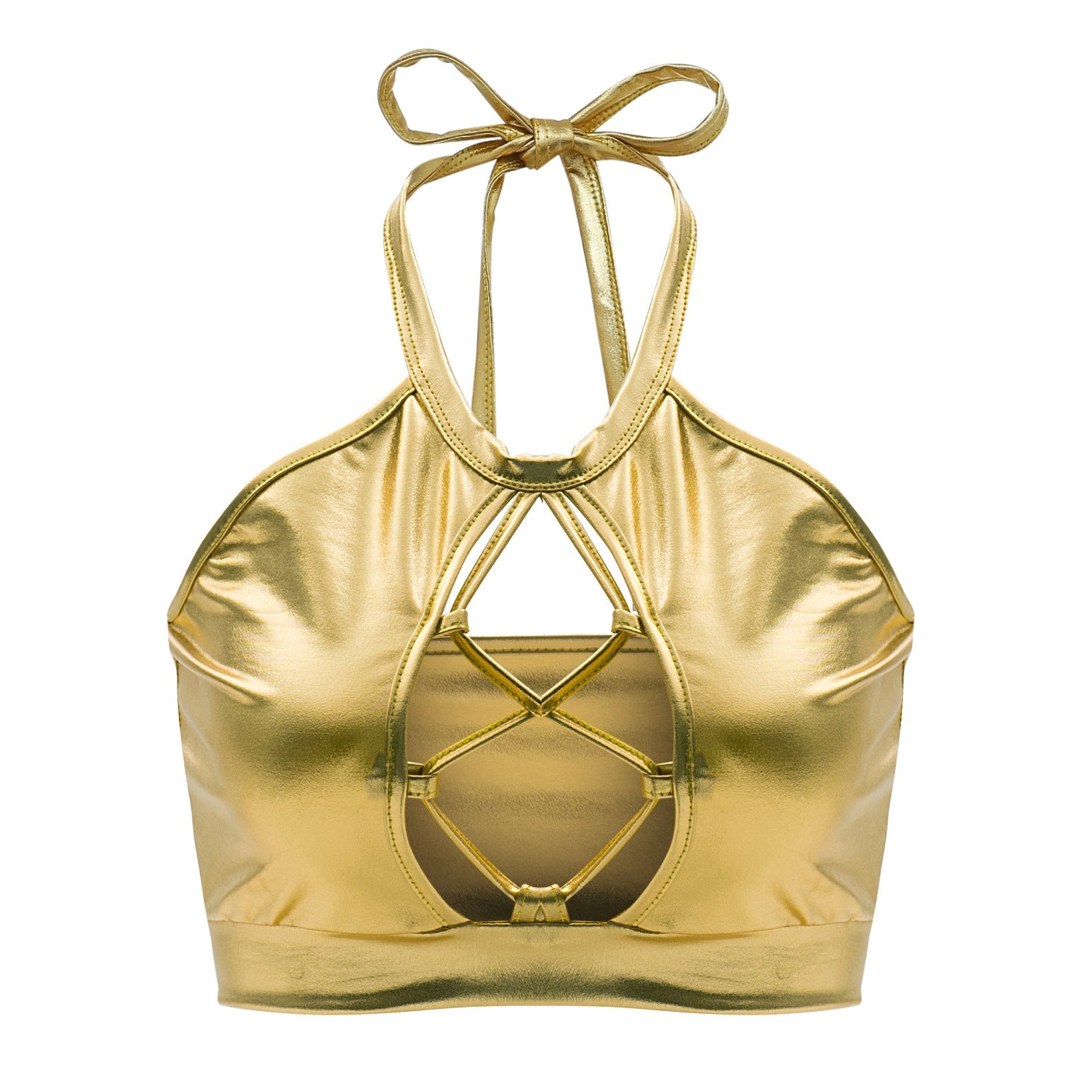 Sommer Sexy Slim Fit Neckholder Spaghettiträger Weste Träger Hohl Cut-Out Glänzendes Leder Damen Kleidung