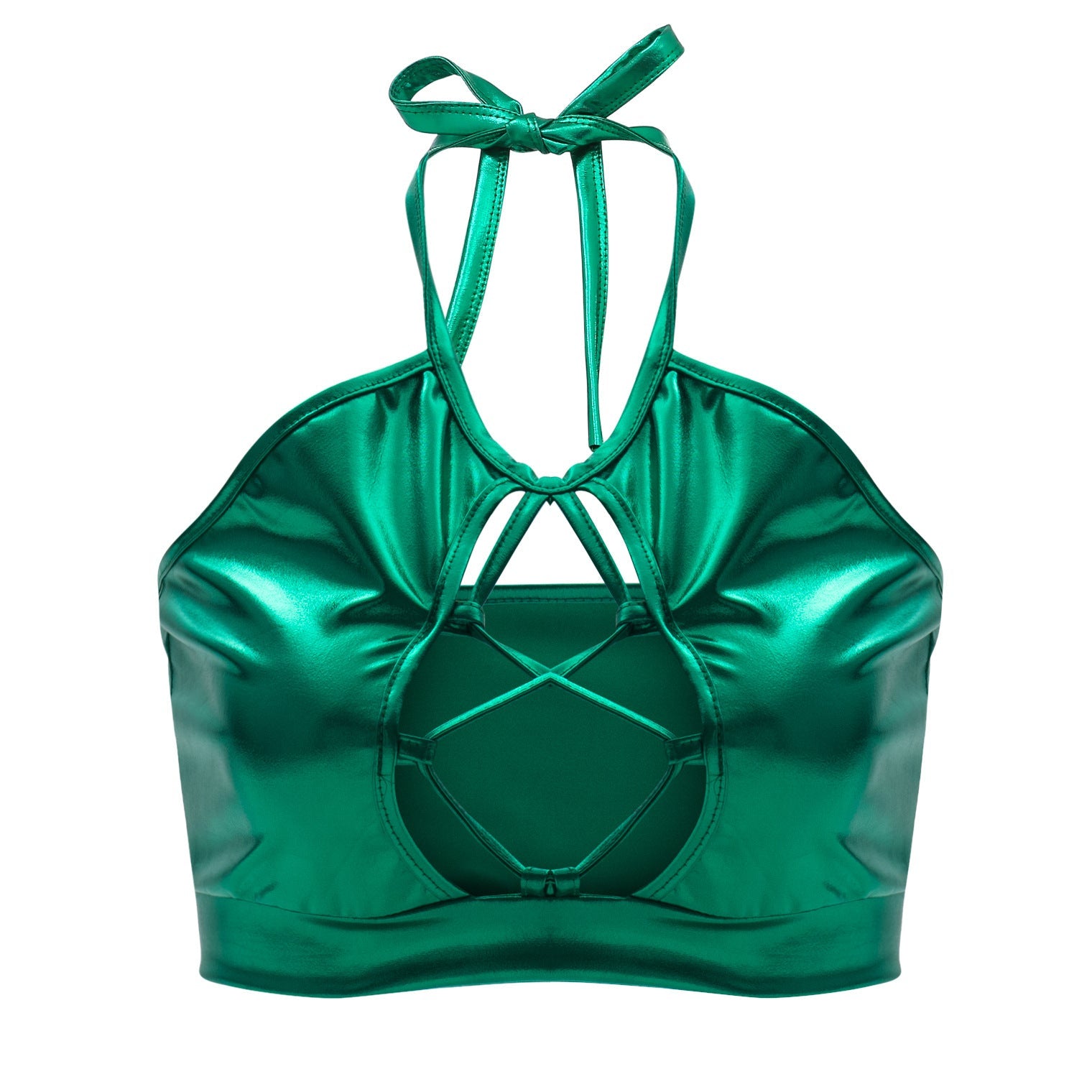 Sommer Sexy Slim Fit Neckholder Spaghettiträger Weste Träger Hohl Cut-Out Glänzendes Leder Damen Kleidung