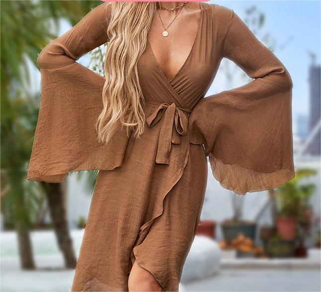 Chemisier long de protection solaire, cardigan trompette à manches longues, paréo de bikini pour femme, été