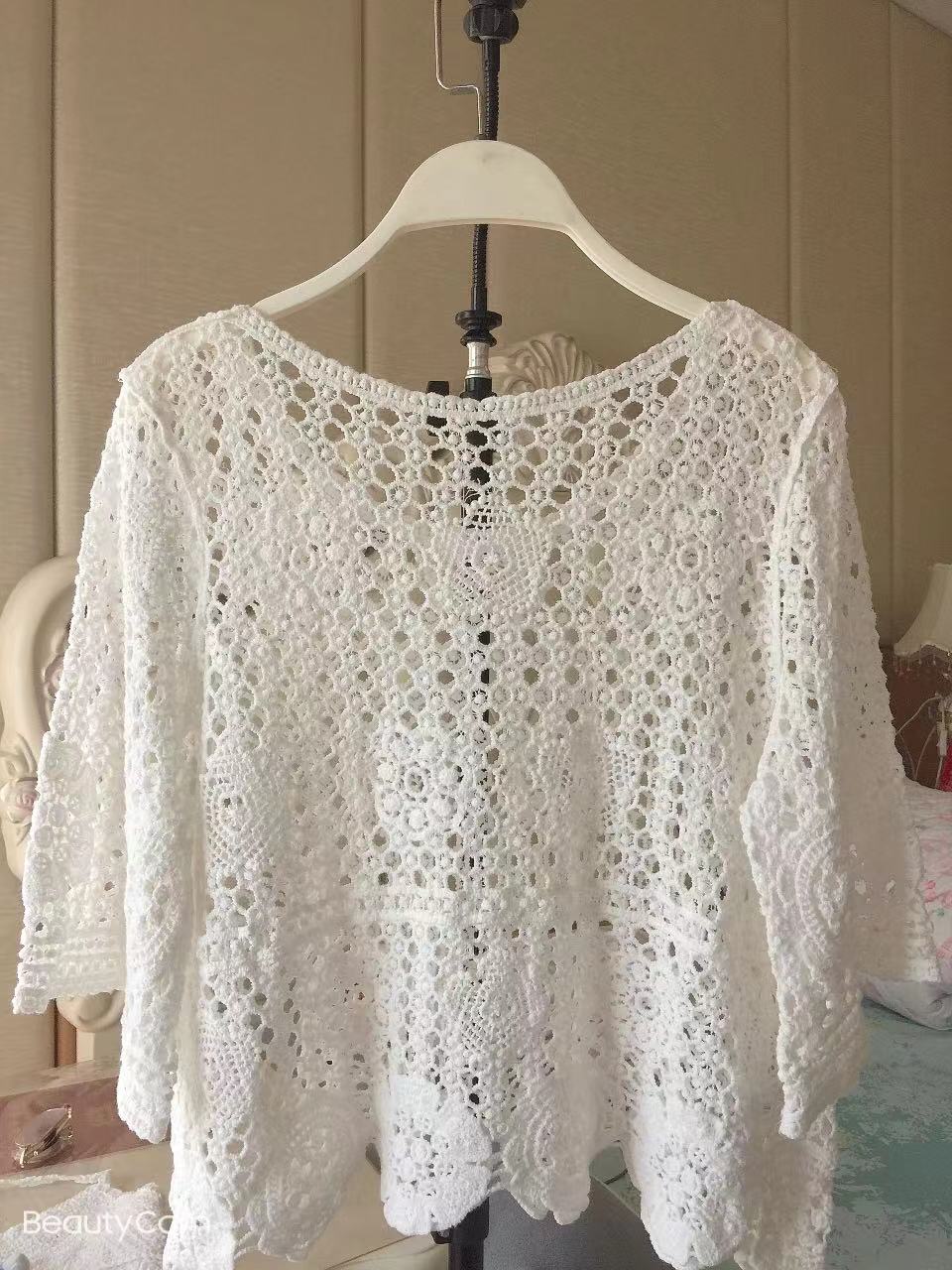 Damen Sommerurlaub Kurzarm Einfarbig Reguläres Häkeltop Häkelnadel