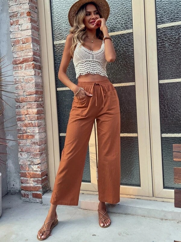 Femmes Été Vacances Sans Manches Gland Frange Uni Crop Top Crochet