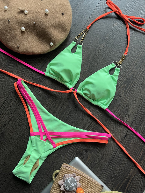 Ankunft Bikini Kette Sexy rückenfreier geteilter Badeanzug Nylon Farblich passender Bikini