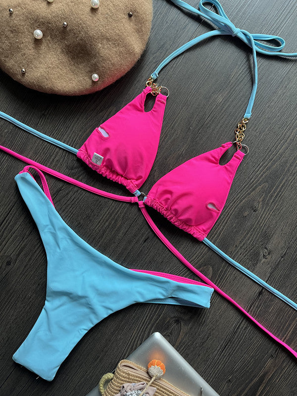 Ankunft Bikini Kette Sexy rückenfreier geteilter Badeanzug Nylon Farblich passender Bikini