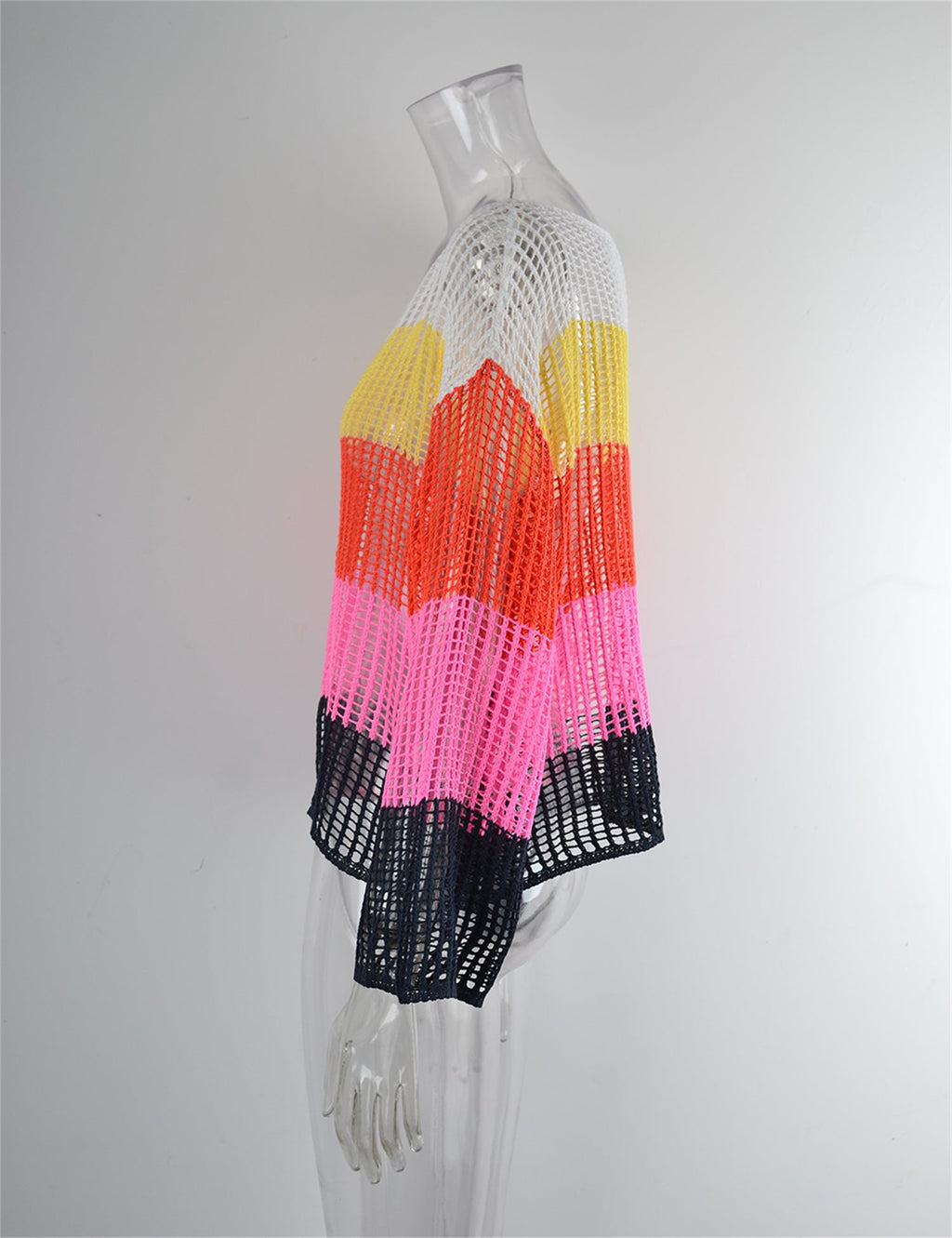Chemisier d'été ajouré Tricot de vacances Manches longues Surchemise de protection solaire Chemise arc-en-ciel