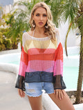 Chemisier d'été ajouré Tricot de vacances Manches longues Surchemise de protection solaire Chemise arc-en-ciel