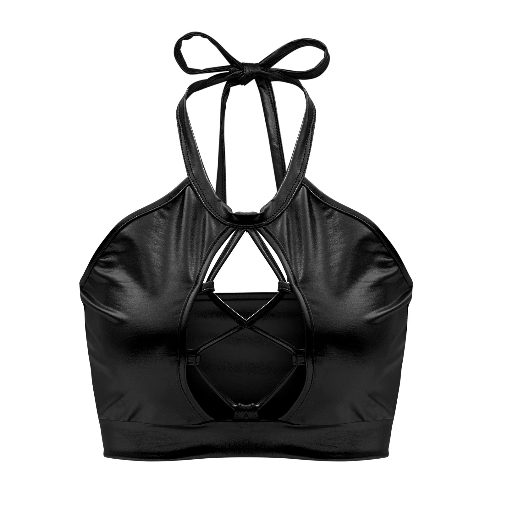 Sommer Sexy Slim Fit Neckholder Spaghettiträger Weste Träger Hohl Cut-Out Glänzendes Leder Damen Kleidung
