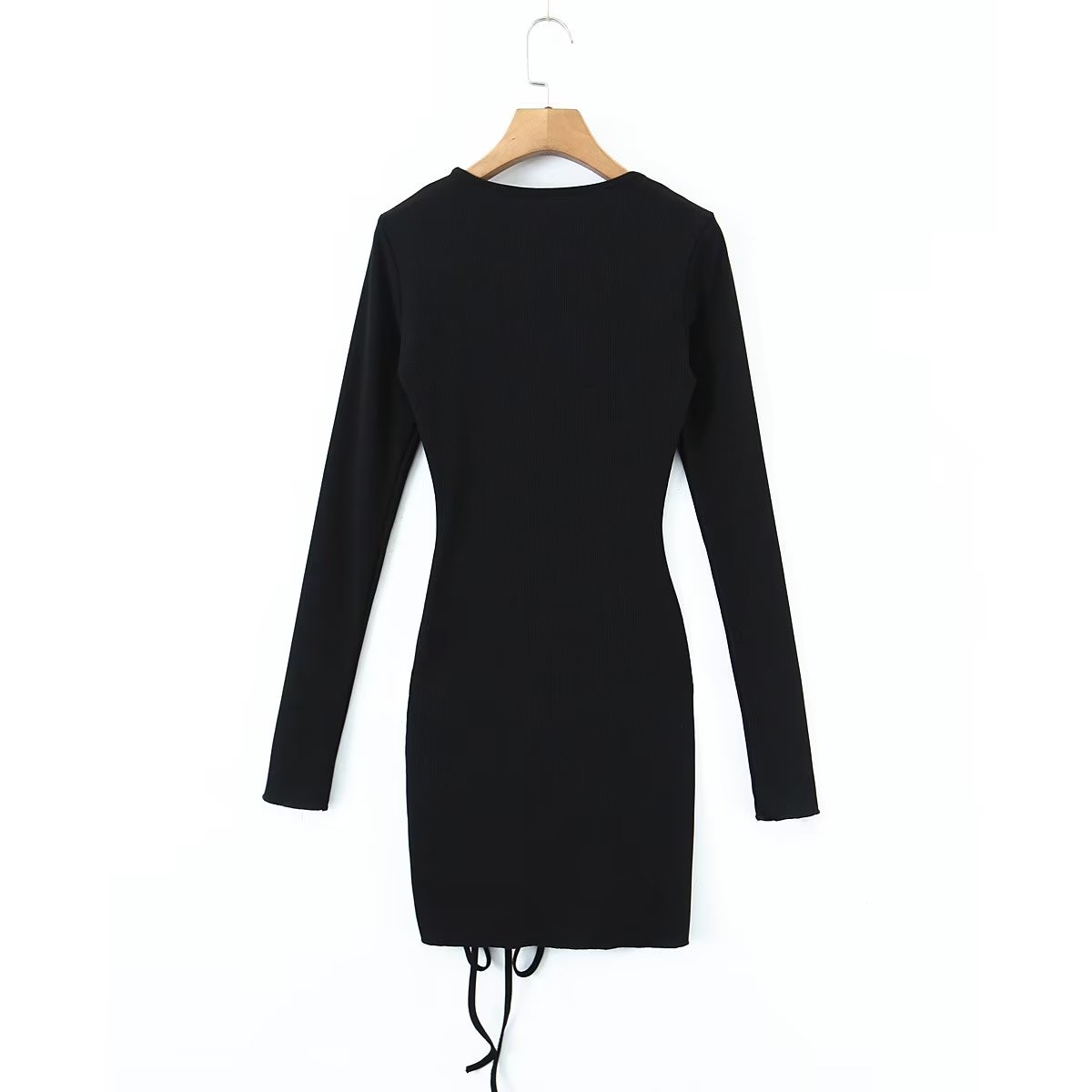 Damenbekleidung Frühling Sexy hohle Kordelzug-Spitzenstrickkleid Hüftkleid