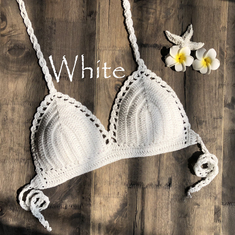 Maillot de bain fendu printemps fait à la main au crochet tricoté bikini poitrine enveloppée femme sexy toutes les occasions