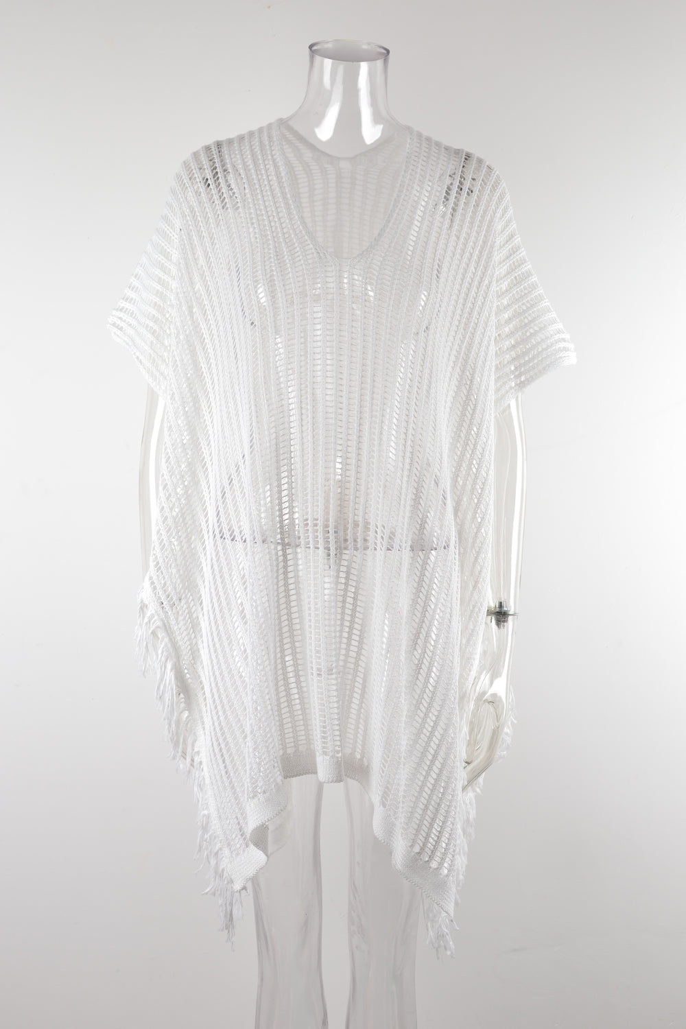 Sommer Mid-Length V-Ausschnitt Aushöhlung Ausschnitt Quaste Strandbekleidung Urlaubsshirt Küsten-Sonnenschutz