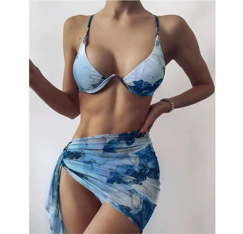 Badeanzug Marmorierung bedruckter Bikini Sexy Bikini Damen Bügel Split Schleier Badeanzug