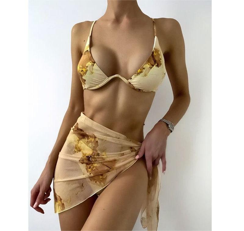 Badeanzug Marmorierung bedruckter Bikini Sexy Bikini Damen Bügel Split Schleier Badeanzug