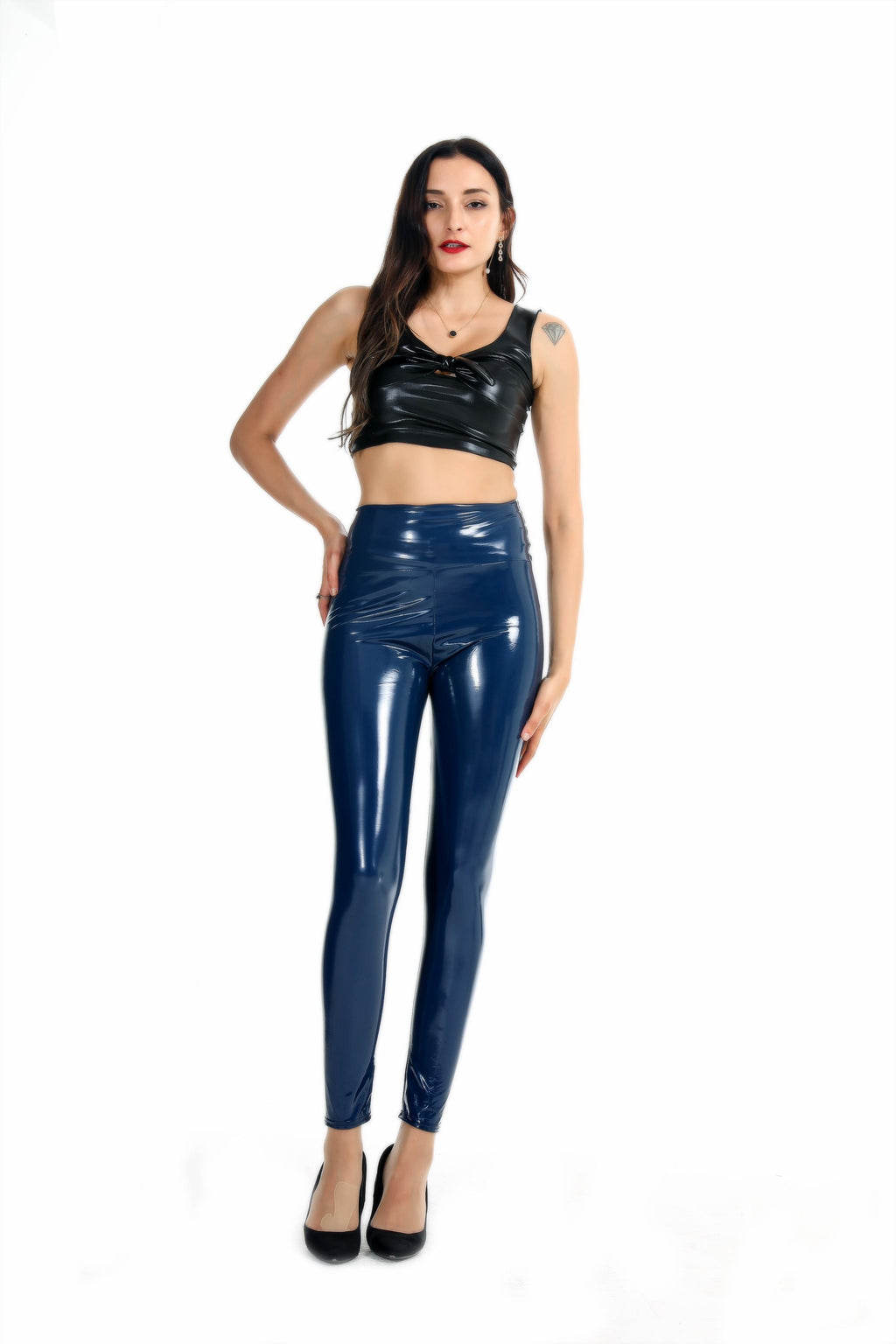 Collants Élastiques Miroir Enduit Sexy Taille Haute En Cuir Latex Brillant Pour Femmes
