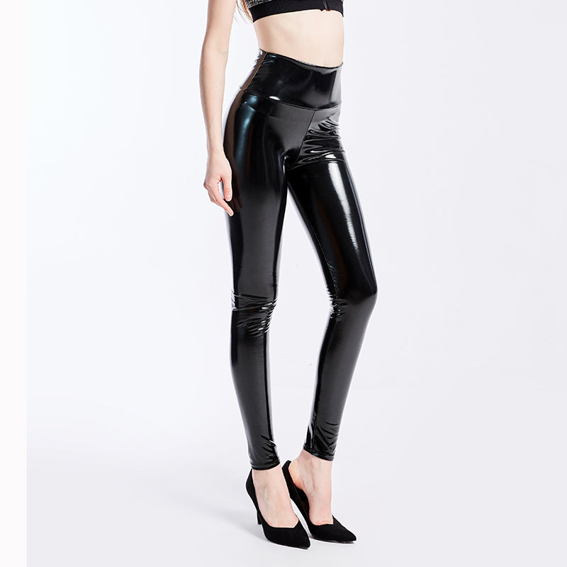 Collants Élastiques Miroir Enduit Sexy Taille Haute En Cuir Latex Brillant Pour Femmes