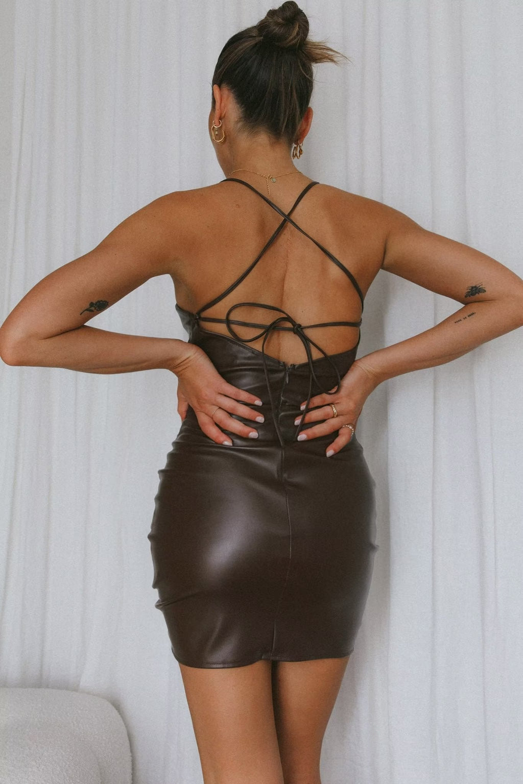 Robe bustier en similicuir à fronces latérales pour femme, sexy, coupe hanche, printemps
