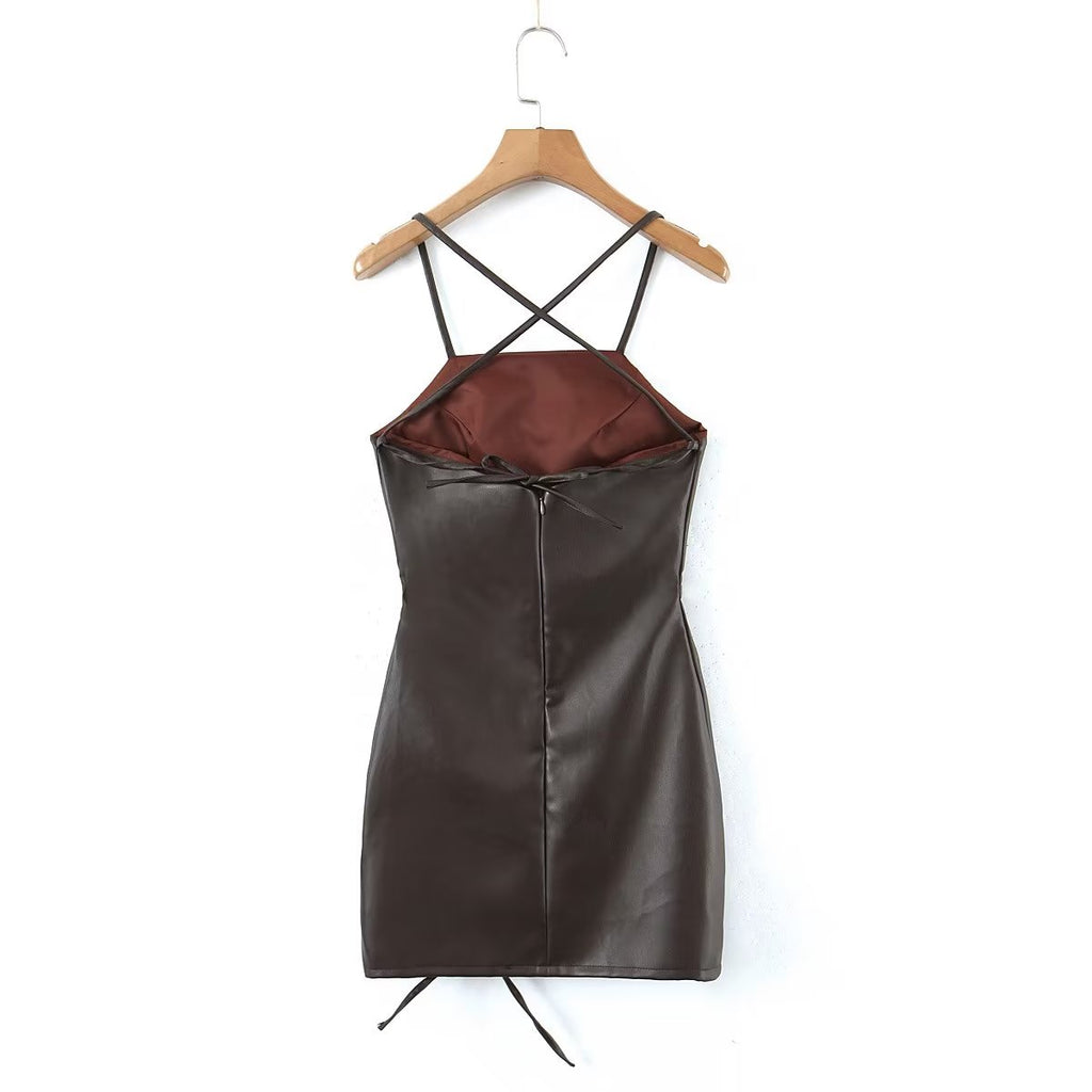 Robe bustier en similicuir à fronces latérales pour femme, sexy, coupe hanche, printemps