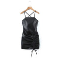 Robe bustier en similicuir à fronces latérales pour femme, sexy, coupe hanche, printemps