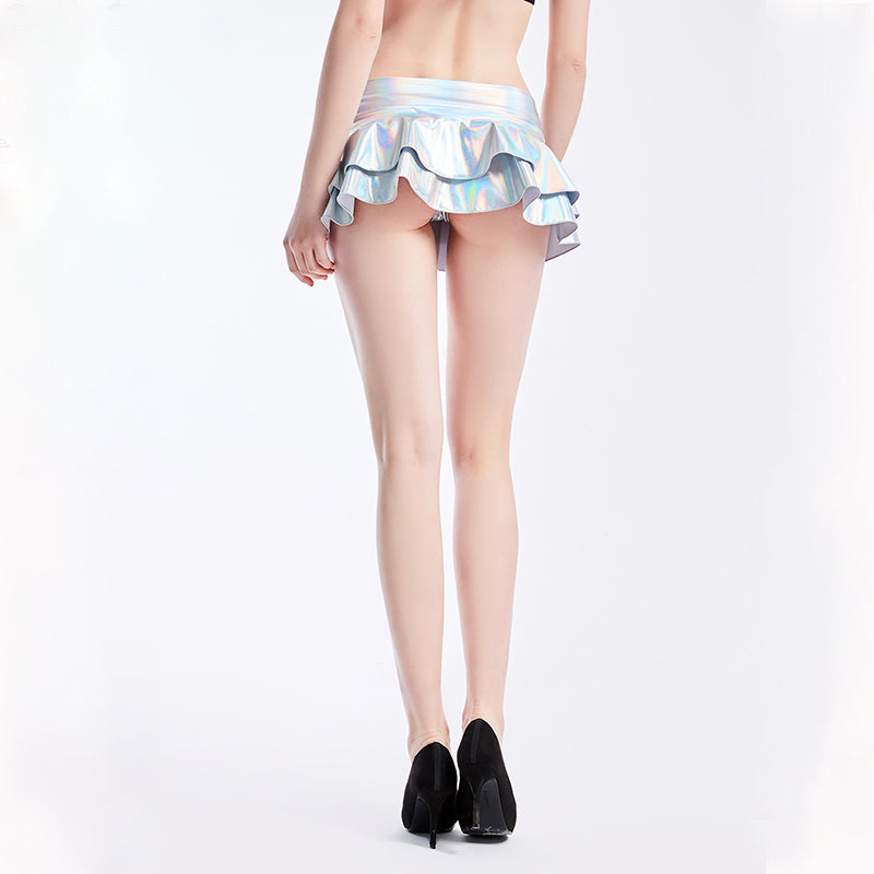 Mini-jupe sexy double épaisseur en similicuir taille basse, jupe sexy, tenue de spectacle