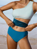 Bikinx Glitzer-Color-Block Cut-Out One-Shoulder-Badeanzug