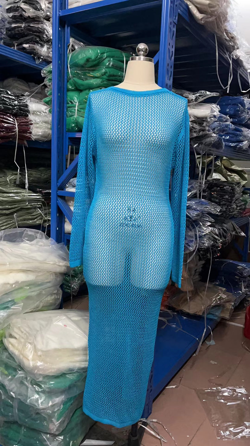 Gestricktes Hollow Out Cutout Durchsichtiges Rückenfreies Kleid Sexy Zwei-Wege-Kleid für den Strandurlaub als Sonnenschutz für Damen